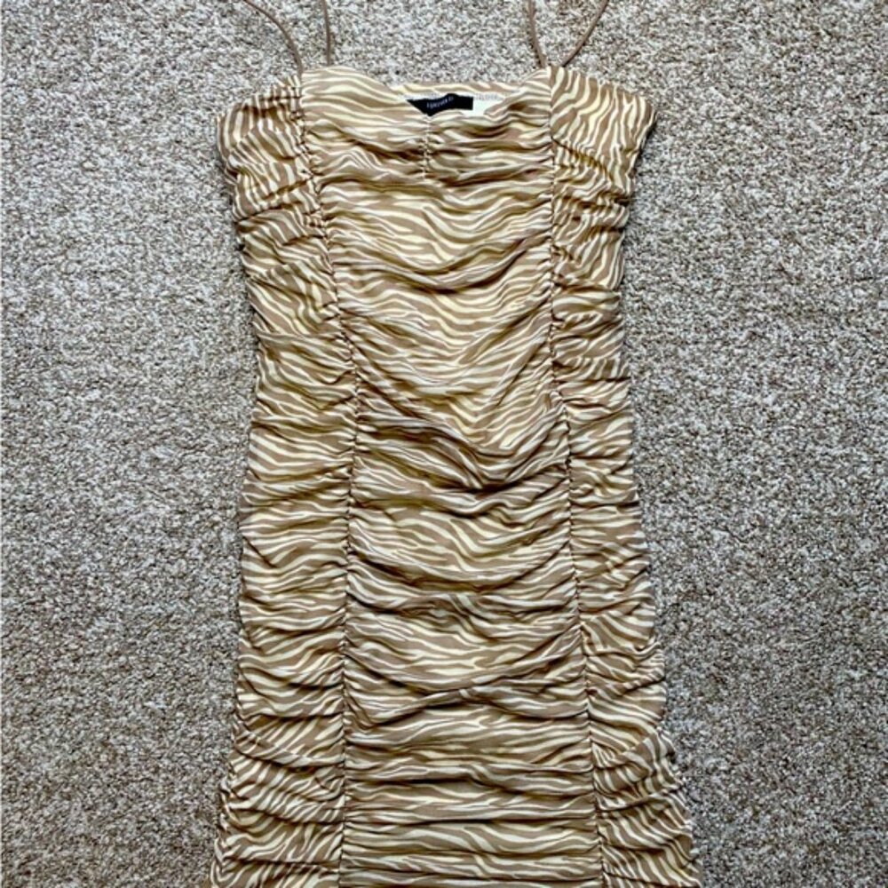 Brown zebra stripe mini dress